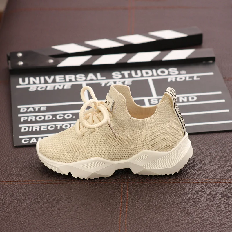 Детские вязаные кроссовки однотонные черные дышащие сетчатые для маленьких