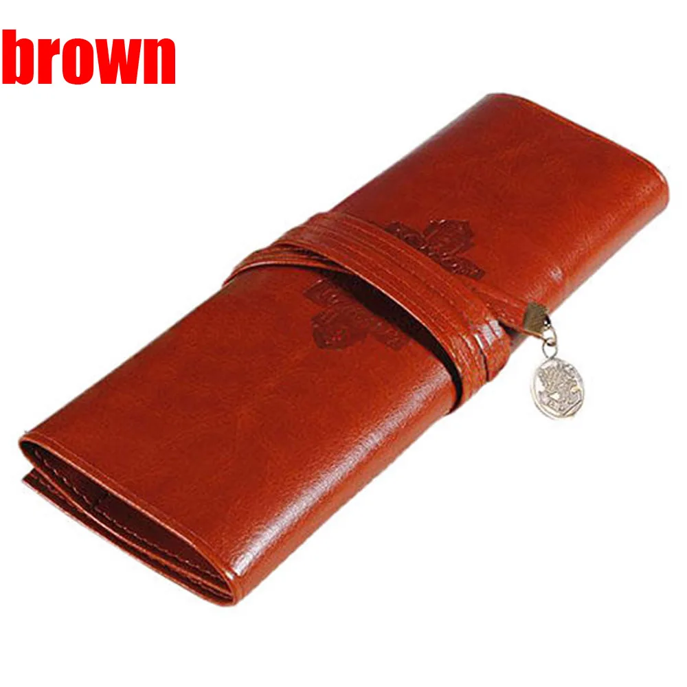 brown 1 шт., модная женская косметичка, Ретро стиль, рулон, кожа, для макияжа, косметическая кисть, ручка, карандаш, чехол, органайзер, сумка для инструментов для макияжа, винтажная Новинка - Цвет: brown