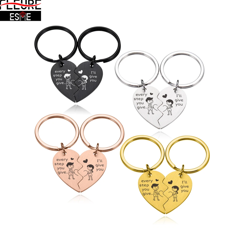 

2Pcs Personalized Keychain Original Stainless Steel Keychains Couple Love Shape Gift To Girlfriend Boyfriend Key-chain Couple