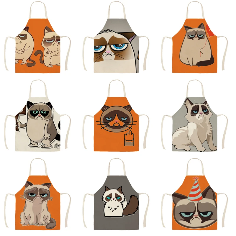 

Anime cat apron adult children's kitchen linen printing household cleaning antifouling men's and women's aprons cooking