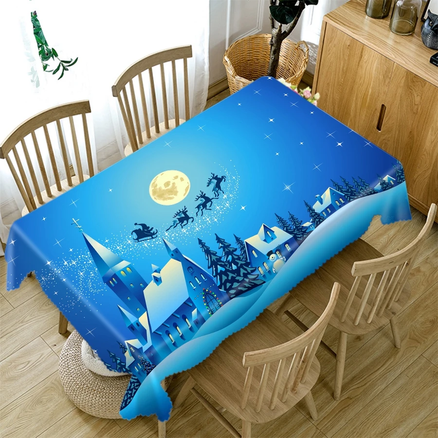 Home Christmas Party Decorations Tablecloth Blue Crystal Tree Pattern Thicken Cotton Rectangular Round 3d Table cloth | Дом и сад