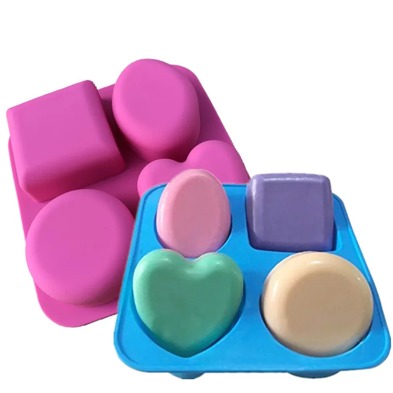 

4 Cavity Soap Molds Round Oval Heart Square Shape Handmade Soap Mold Portable Unique Soap Making Tools