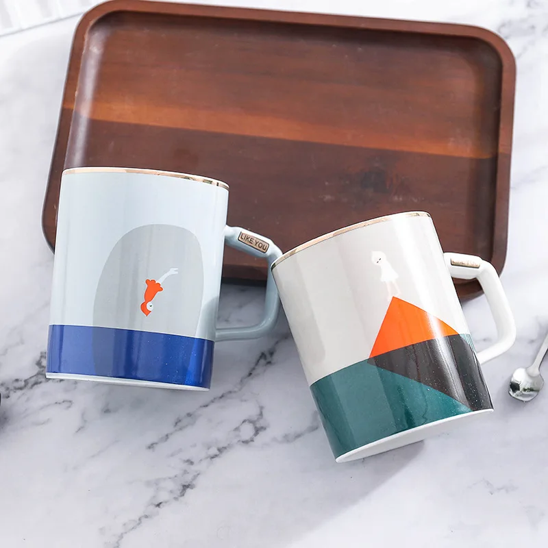 Креативная деревянная портативная чашка в северном стиле модная темно-синяя