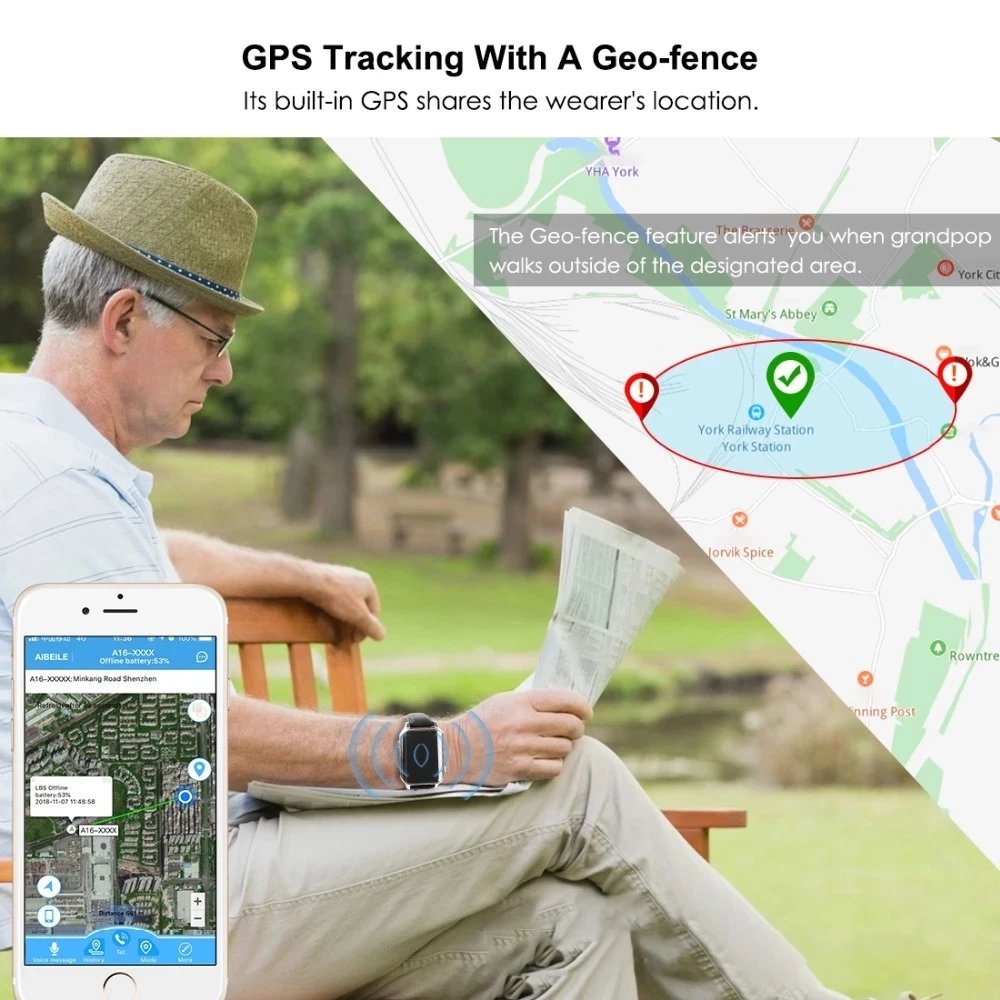 Смарт-часы A16 с GPS сенсорным экраном функцией SOS пульсометром и WIFI | Электроника