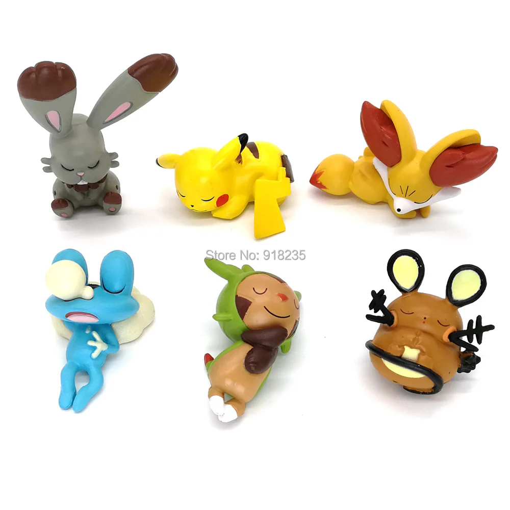 10/лот 5 6 шт./компл. Мини фигурки из ПВХ спальный пика чупин Fennekin Goomy Treecko 3 см