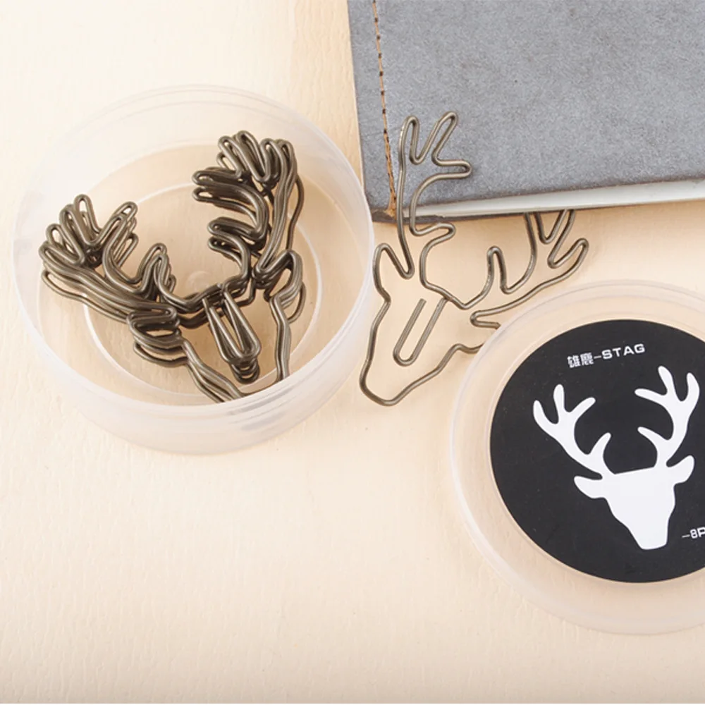 

8Pcs/Pack Vintage Bronze Deer Metal Paper Clips Bookmark Pin Korean Stationery Office Accessories Memo Clips
