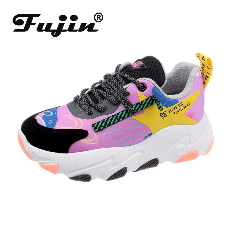 Женские кроссовки на платформе Fujin весенние дышащие толстой подошве с круглым