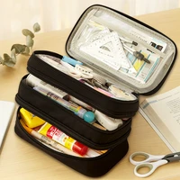 angoo 3 layer storage bag pen pencil case multi space handle pouch organizer for stationery cosmetic brush school travel f441