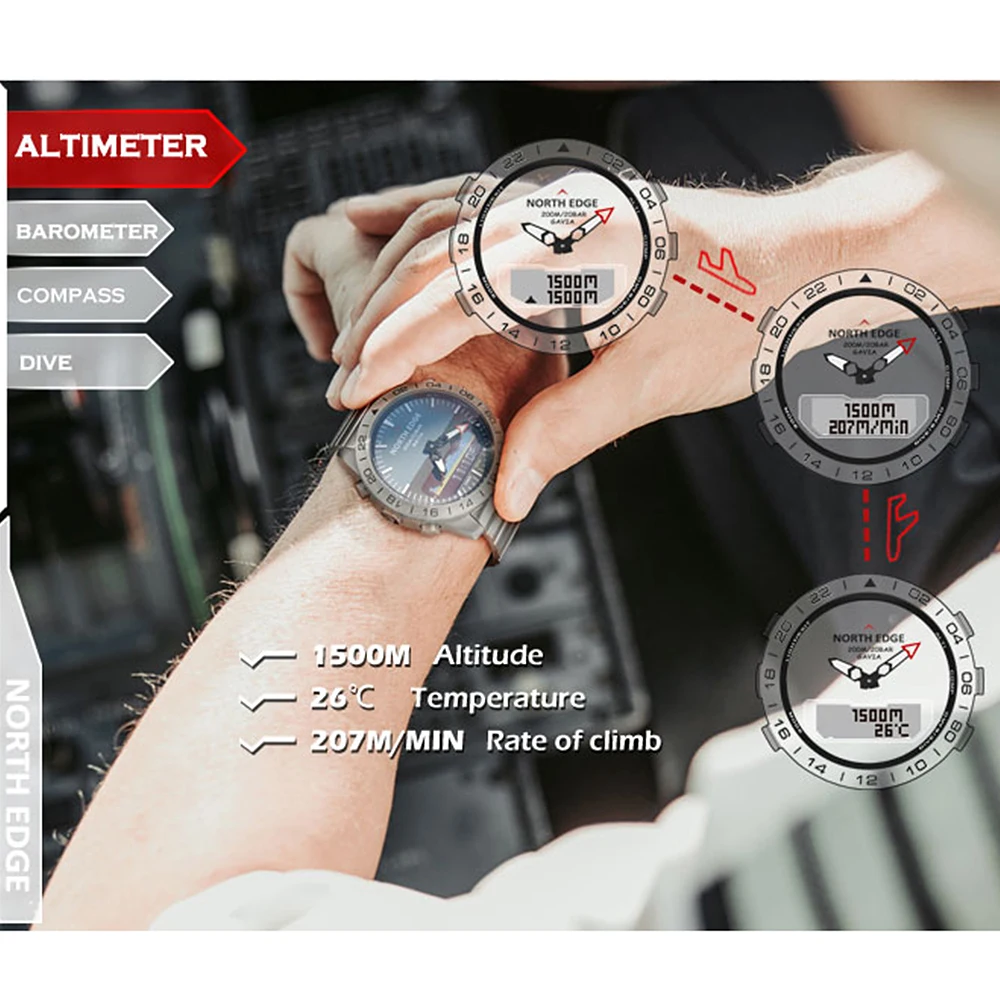 Мужские спортивные цифровые и аналоговые часы для дайвинга полностью стальные