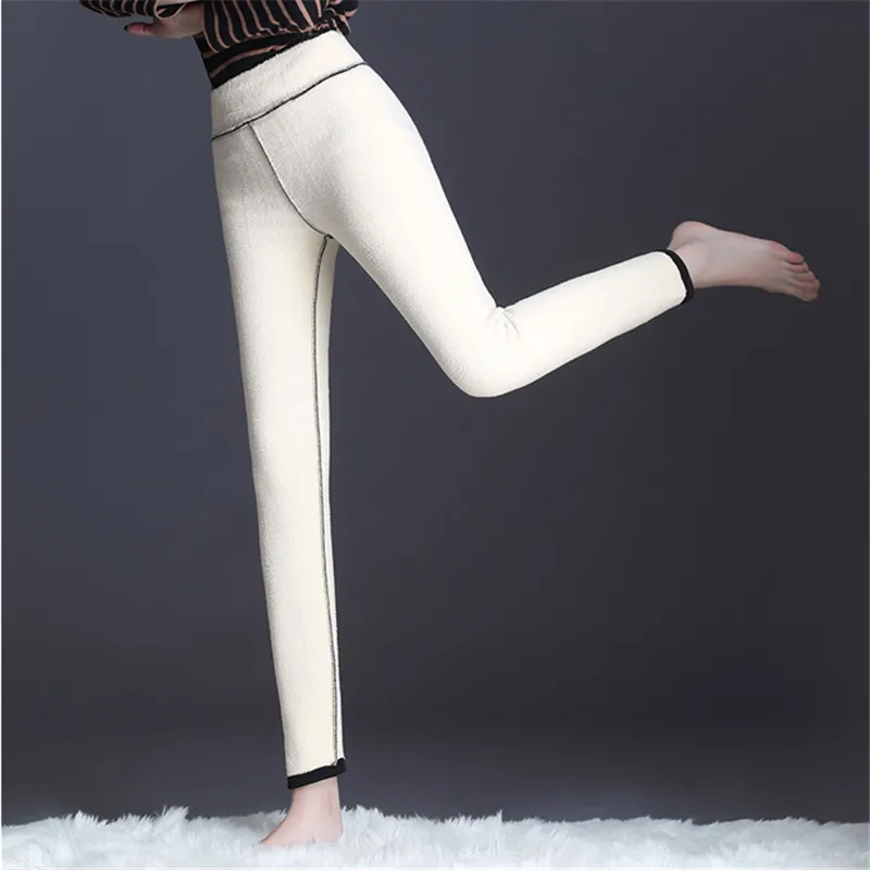 Модные брюки женские из хлопка плюс бархат кашемировые толстые Стрейчевые