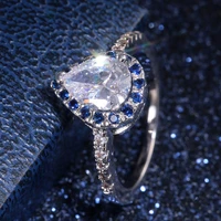 heart wedding ring band trendy pear shaped cubic zircon stone paved silver color plated anniversary ring wholesale lots