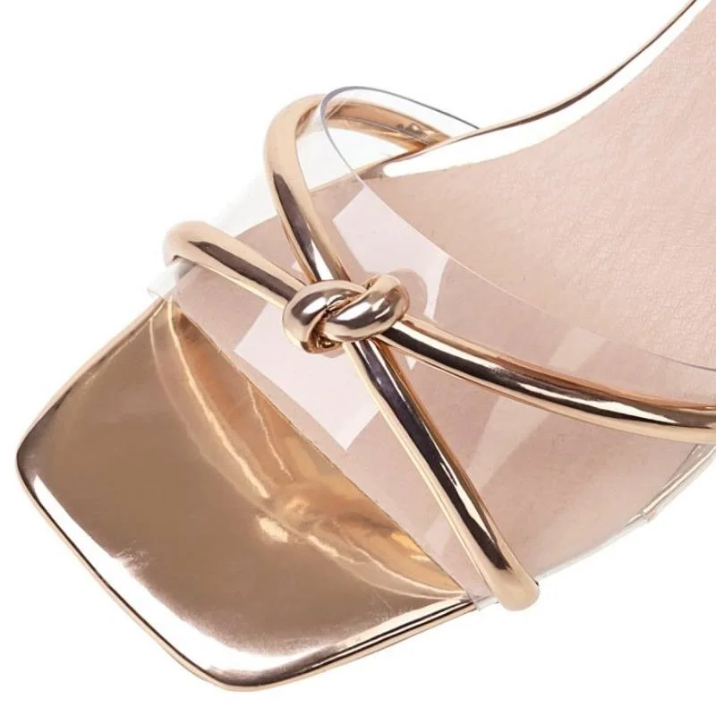 RIZABINA Fashion Summer Lady Sandals Thick High Heels Shoes Knot Clear Open Toe Female Footwear Simple Casual Size 34-43 | Обувь