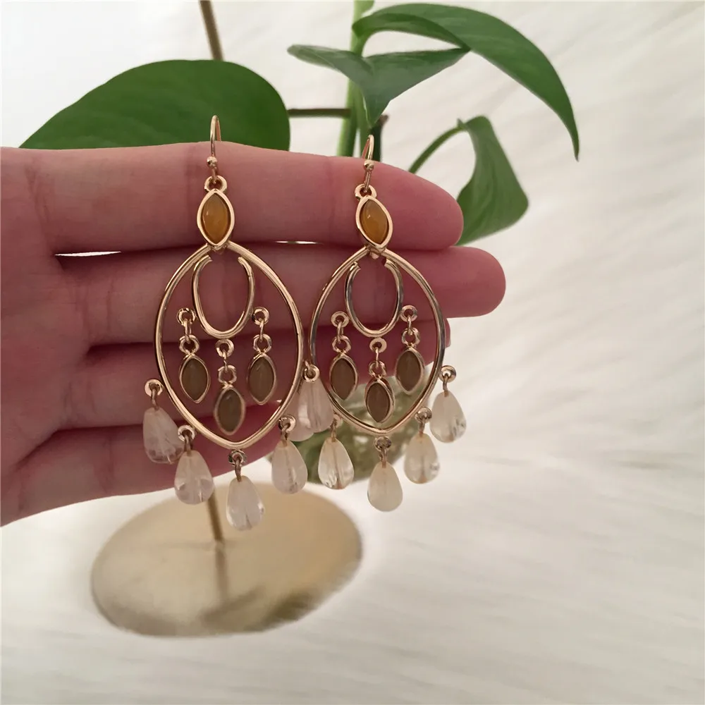 Серьги-подвески с женственное и boho Золото Тон кремово-шарик Висячие серьги для