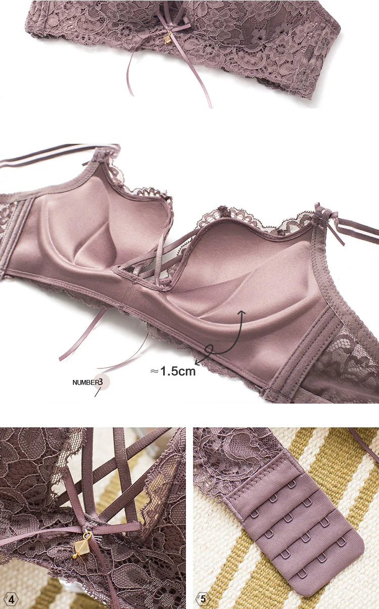 Roseheart Women Red Green Lace Trim Cross Straps Bralette Cotton Panties Push Up Bra Sets Underwear Sexy Lingerie Sets A B