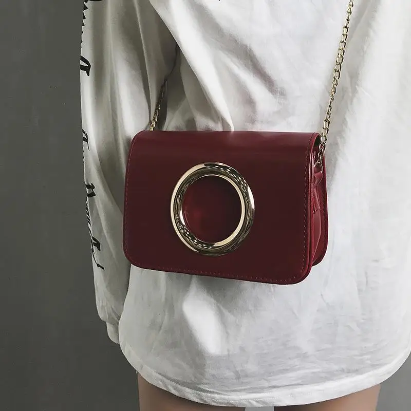 

Small Crossbody Bags for Women Pu Leather Chain Ring Female Messenger Bag Hasp