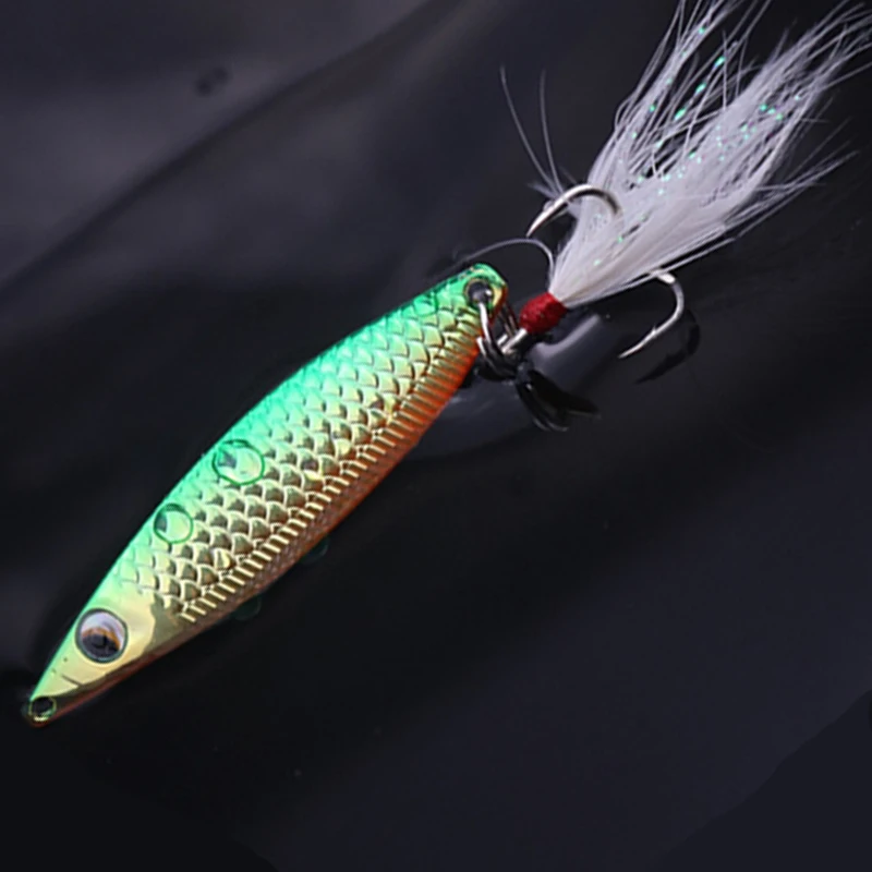 

Рыболовные приманки, металлические блестки, 10 г/15 г, искусственная приманка, перо, тройной крючок, ложка, жесткие приманки, вращающиеся рыбол...