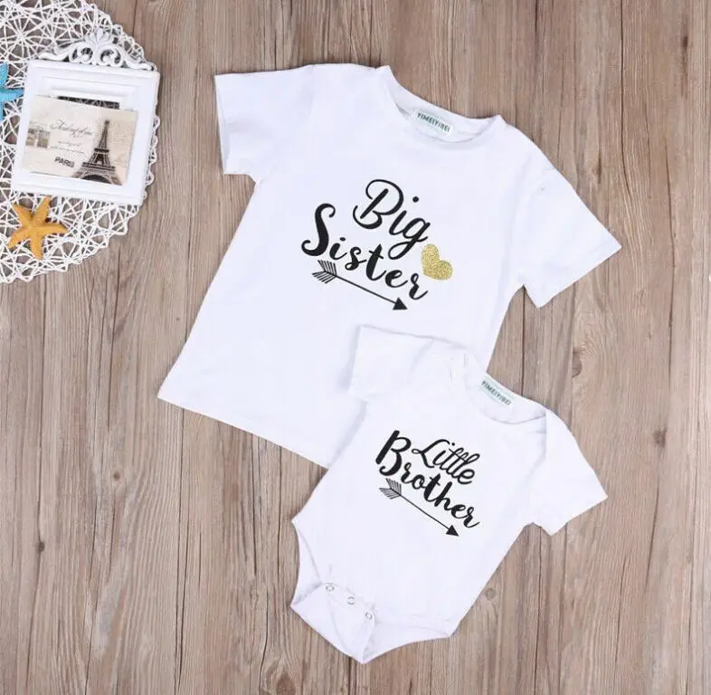 Summer Big Sister Little Brother Family Matching Toddler Kids Baby Boys Little Brother Romper Girls Big Sister Tshirt