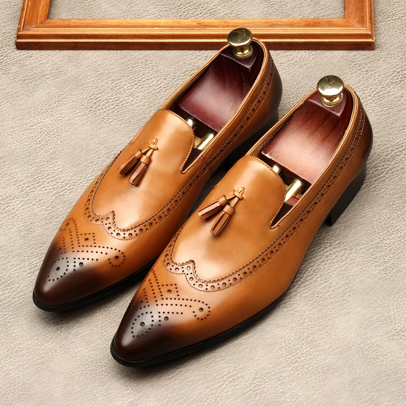 

Деловые туфли большого размера EUR45, черные/коричневые/винно-красные, женская обувь из натуральной кожи с кисточками