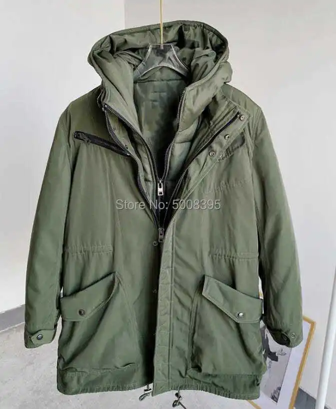

Woman Winter Green Padded Coat 2 IN1Hooded Parka Detachable Quilt Lining Long Sleeves Fashion Jackets 2021