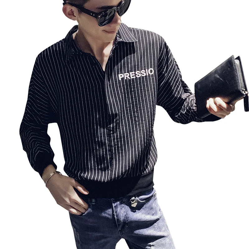 Autumn New Striped Shirt Men Loose Linen Pullover Mens Casual Shirts Long Sleeve Streetwear Bat For Clothes 2019 3XL | Мужская одежда