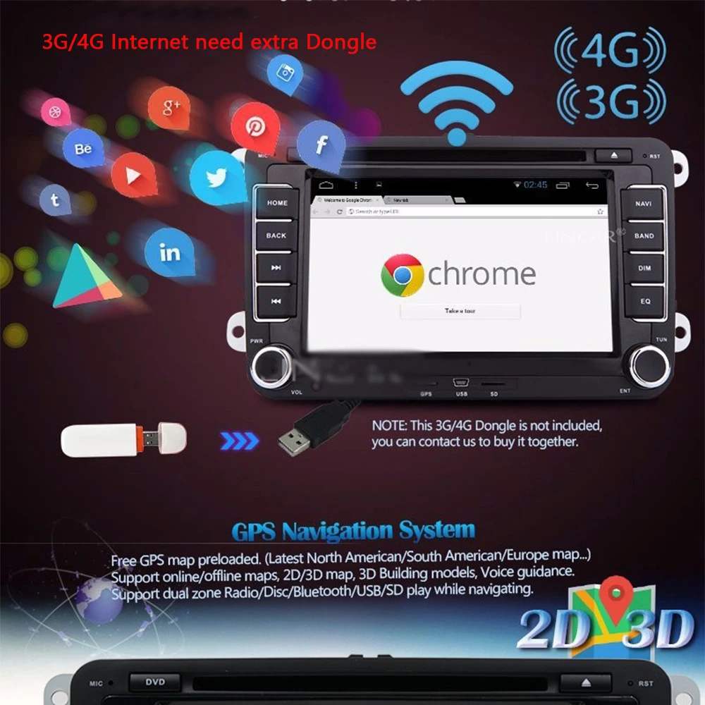 Автомобильный DVD плеер 2din 7 'Ɗ/8 Core Android 5.1.1 радио GPS SD и USB для VW Polo Jetta Tiguan B6 B5 cc Skoda