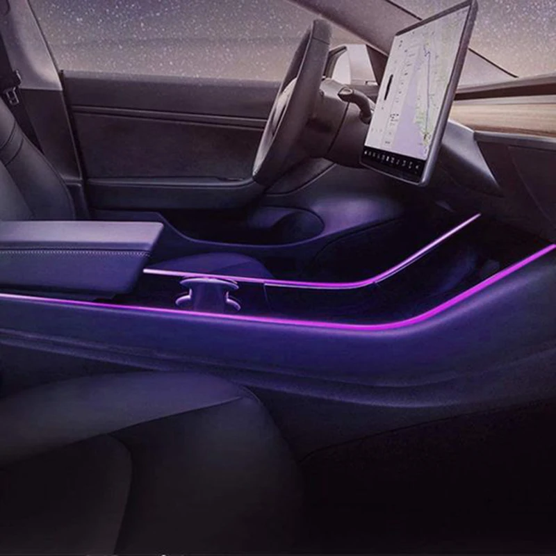 

Neon Light Tubes and Door Exit Decal Set for Tesla Model 3, RGB Interior LED Strip Lights with App Controller