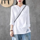 Белая футболка с капюшоном для женщин 100% натуральный хлопок свободного покроя отверстие свободные с длинным рукавом женские летние топы 2020 новый стиль