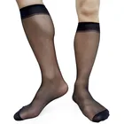 Черные прозрачные тонкие мужские официальные носки, высококачественные нейлоновые шелковые прозрачные длинные носки без пятки, мужские носки до колена