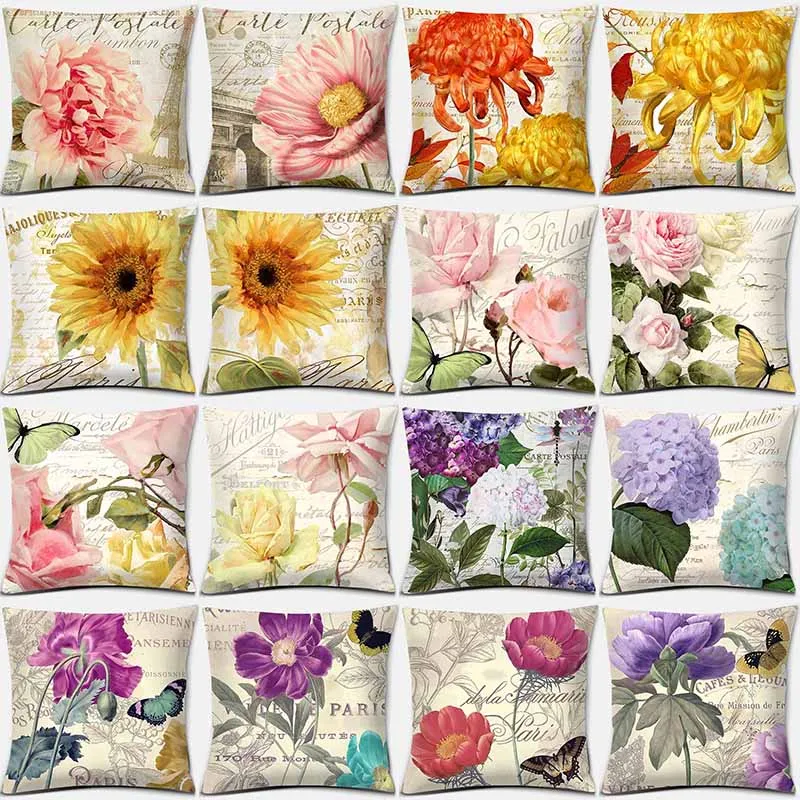 

Retro Flower Printed Throw Pillow Living Room Sofa Throw Pillow Home Decoration Throw Pillow Case