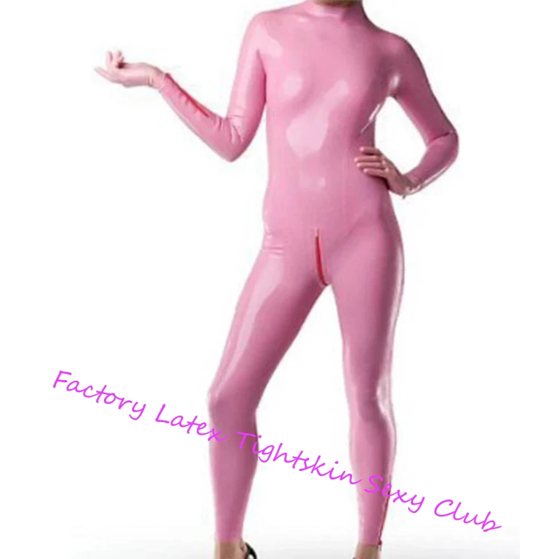 

Pink Latex Catsuit Rubber Bodysuit Handmade with Back Zipper for Girl Club Party Wear Halloween Cosplay Costumes for Women