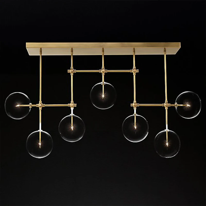 American glass ball rectangular restaurant bar chandelier Nordic personality creative design model room villa lighting | Лампы и