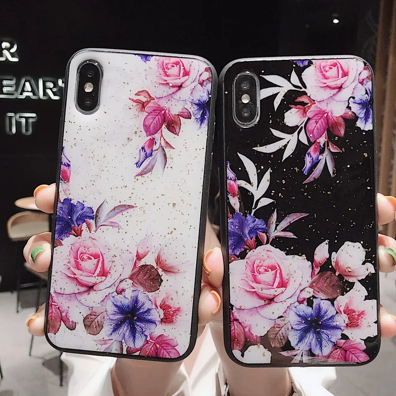 Антидетонационный чехол с цветочным рисунком из золотой фольги для iPhone 11 Pro Max X XS