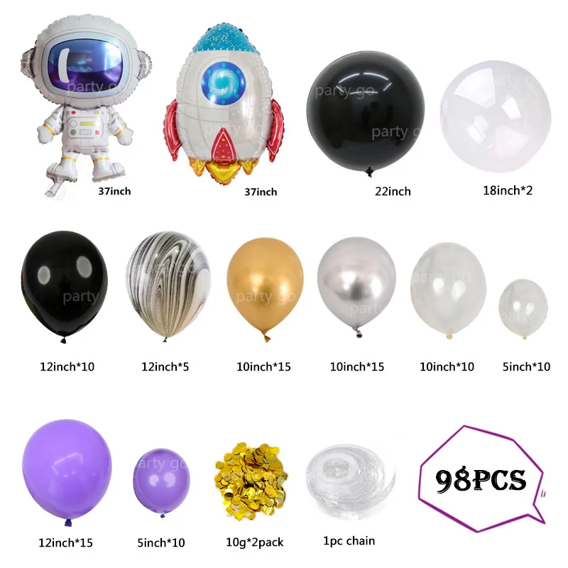 Guirnalda de globos con tem&aacute;tica espacial para ni&ntilde;os, decoraci&oacute;n para fiesta de cumplea&ntilde;os, Galaxia, espacio exterior, astronauta, cohete, Planeta, 98 Uds.-2