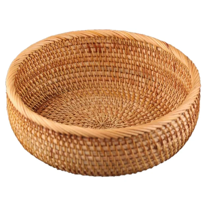 

Hadewoven Round Rattan Fruit Basket Wicker Food Tray Weaving Storage Holder Dinning Room Bowl (Medium 9inch)