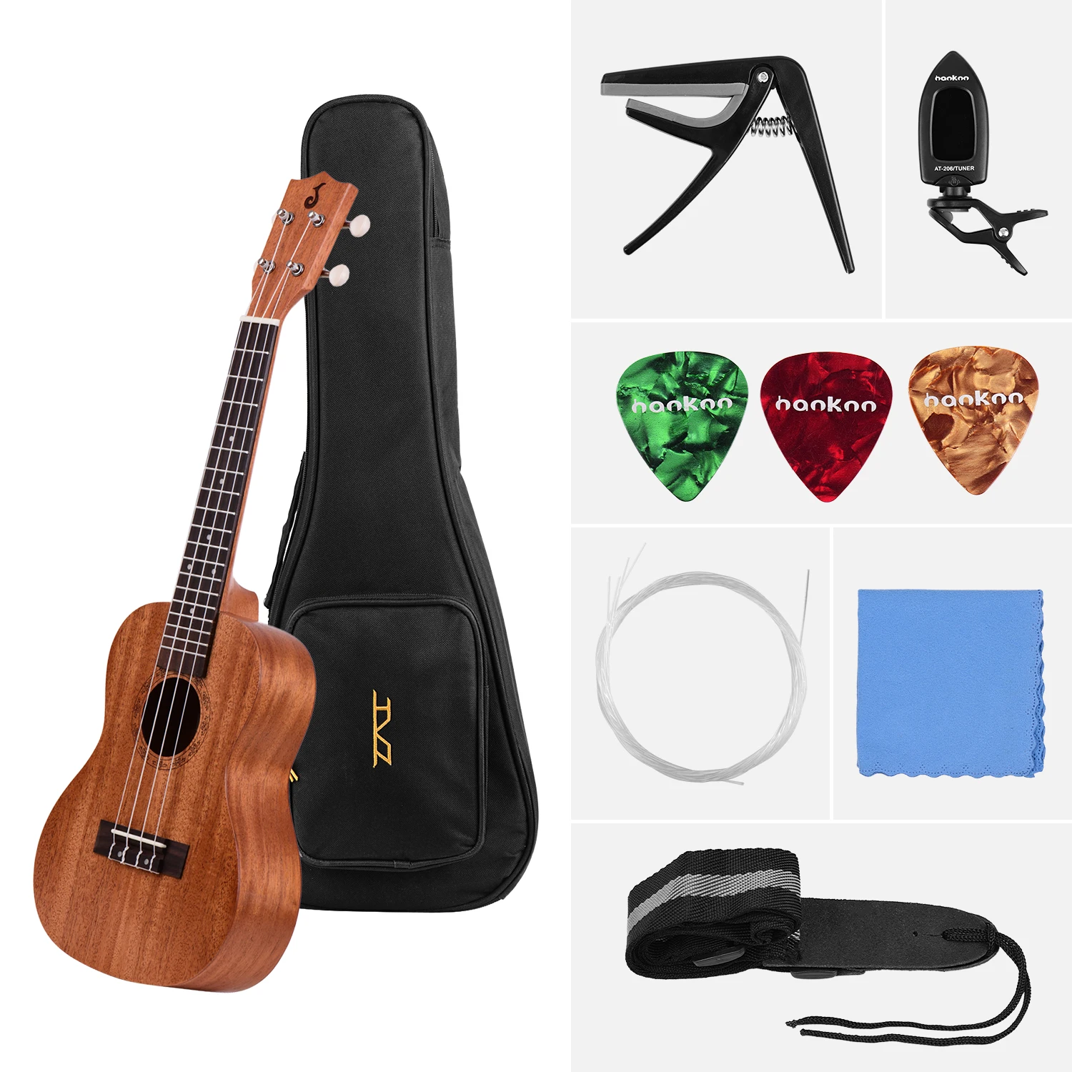 

23 Inch Acoustic Ukelele Ukulele Kit Uke Plywood Body Engineered Wood Fingerboard Bridge with Gig Bag Tuner Strap Picks Capo