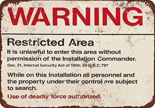 

New Tin Sign Retro Warning Restricted Military Area 51 Vintage Funny Metal Sign 8 X 12 Inch