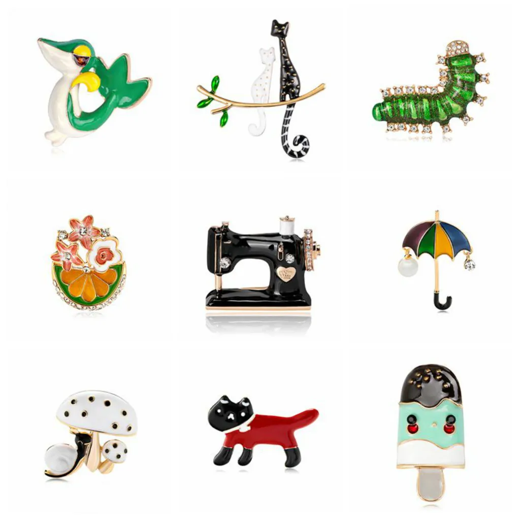 Мультфильм Мода зонтик зеленый гусеничный милый брошь с дизайном Девочка Для