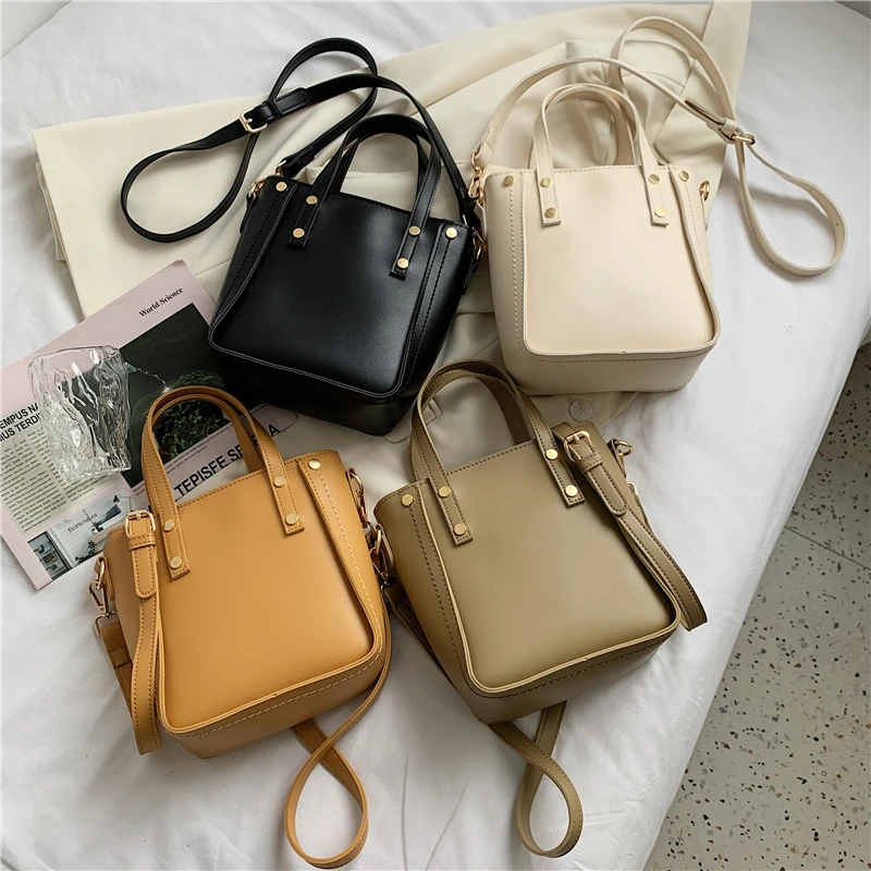 

Burminsa Studded Bucket Small Women Handbags Simple Large Capacity Female Tote PU Ladies Shoulder Crossbody Bags Summer 2021 New