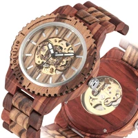 luxury mens bamboo watch automatic mechanical wristwatch retro skeleton watches nature wood band wooden bracelet gift madera