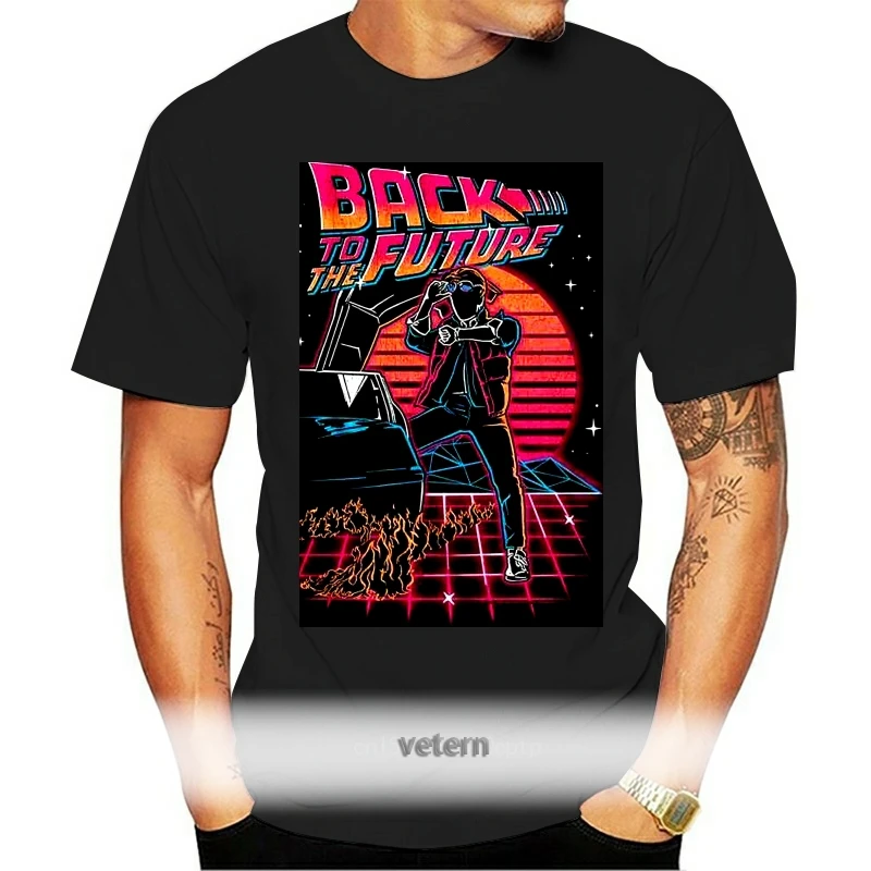 

Back To The Future Neon Sunset Men T Shirt 80S Synthwave Delorean Mcfly Movie