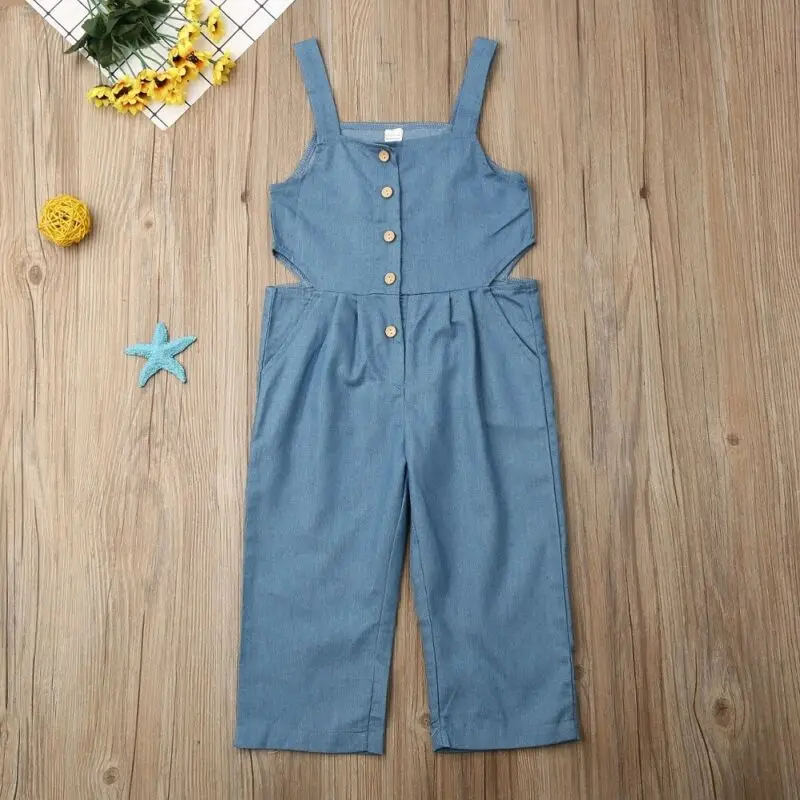 Спортивный комбинезон для маленьких девочек с лямками синие джинсовые брюки