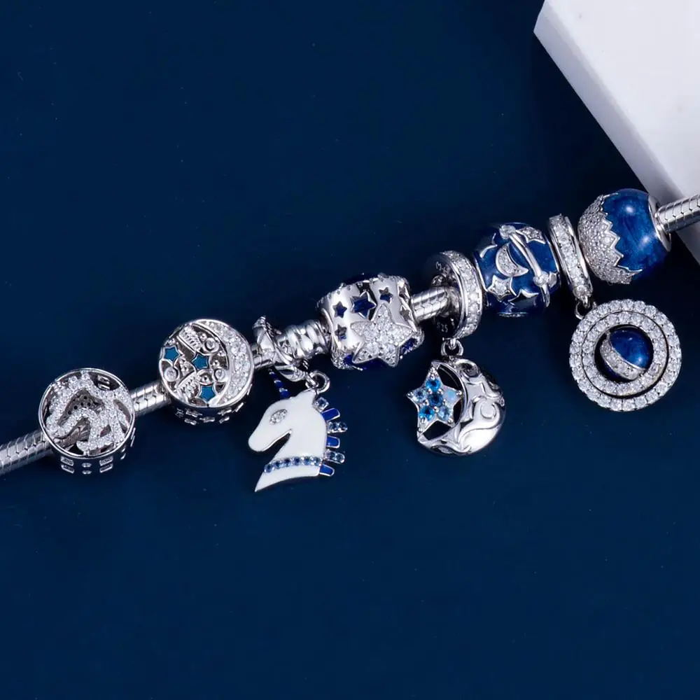 Единорог шар серебряные бусины 925 пробы Подвески fit Браслеты никогда не меняют