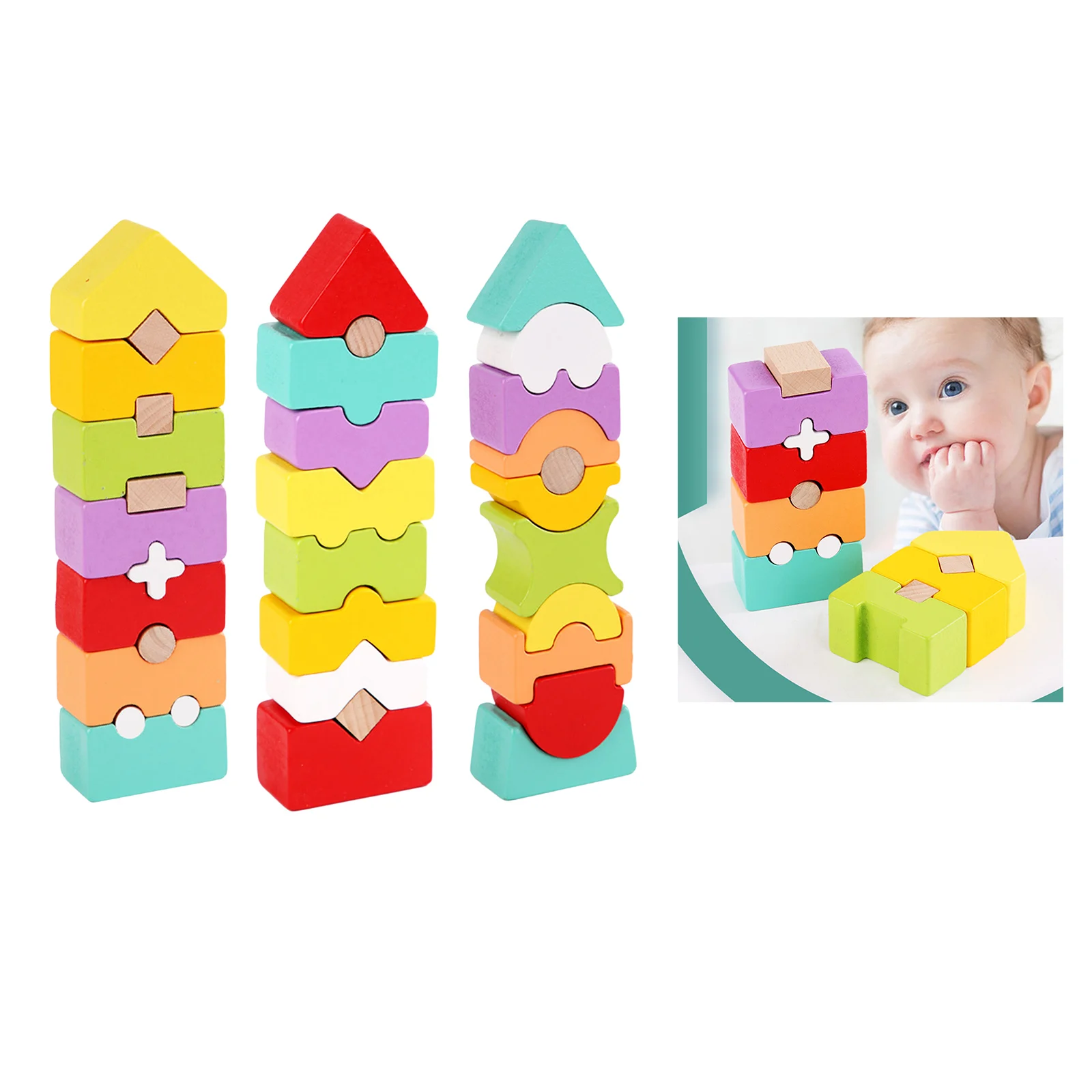 

Wooden Toys DIY Assembled House Rainbow Building Blocks Children