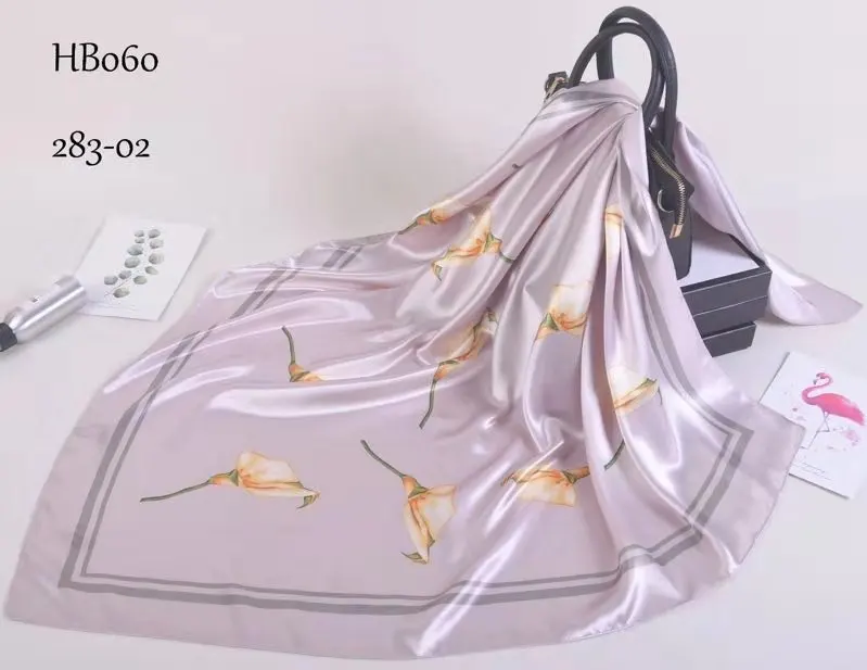 grey pink floral BYSIFA зимний мужской женский черно-белый Шелковый шарф 90*90 см Универсальный геометрический узор большой квадратный шарф обертывания мусульманский головной платок - Цвет: grey pink floral