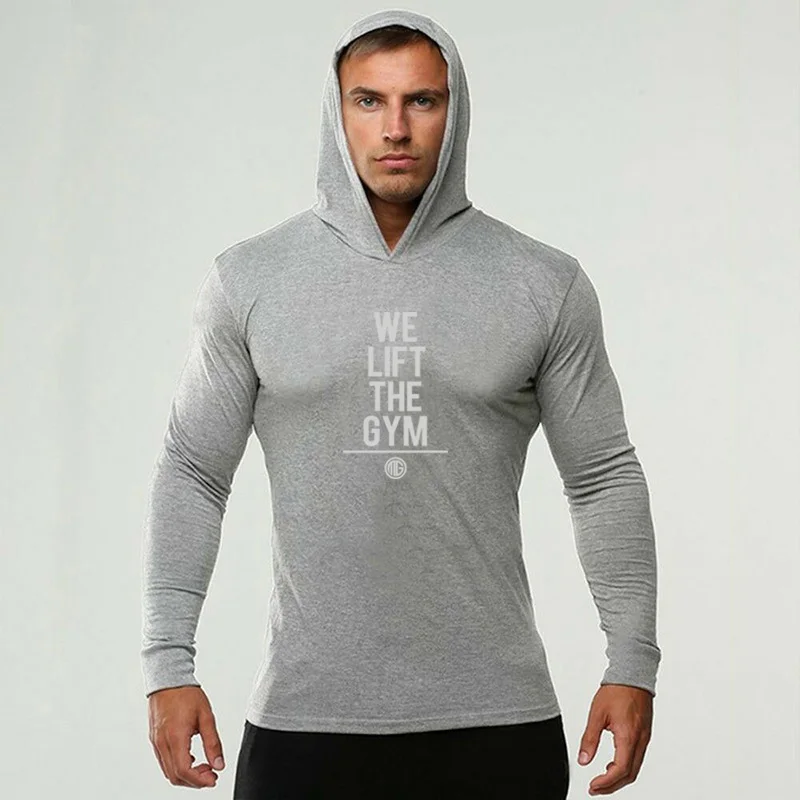 Brand Gym Clothing Spring Bodybuilding Long Sleeve Slim Fit T Shirt Men Cotton T-Shirt with Hoodies Fitness Hooded Male | Мужская одежда