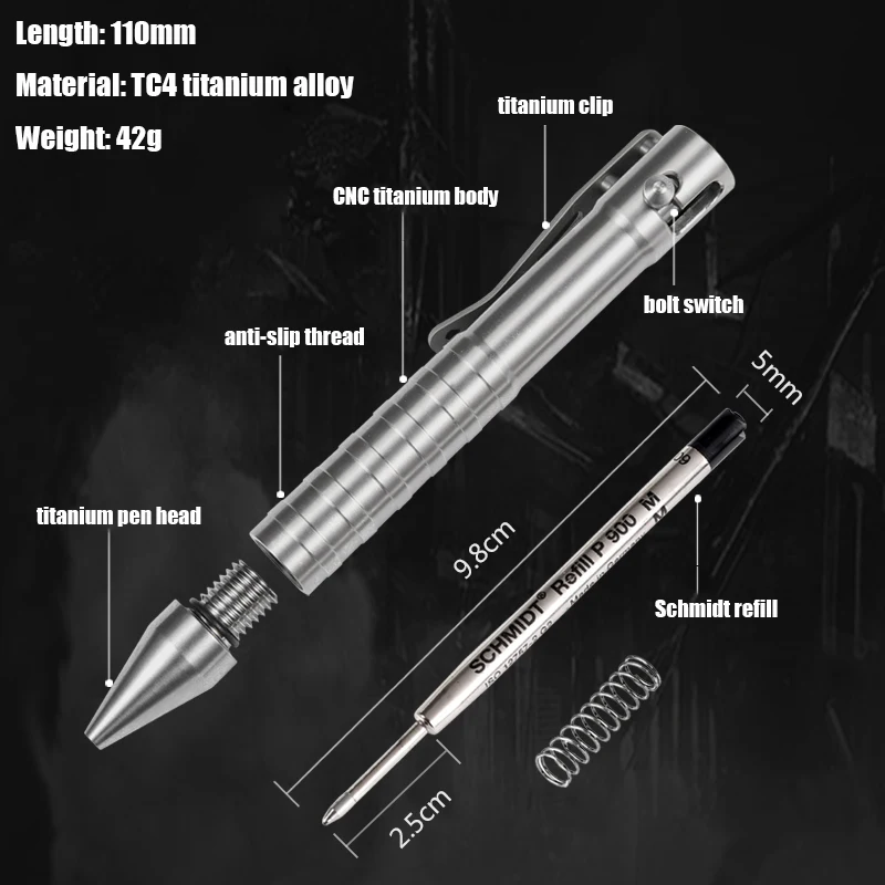 Beli Baut Pena Taktis Titanium Alloy Portable EDC Pertahanan Diri Pulpen Metal