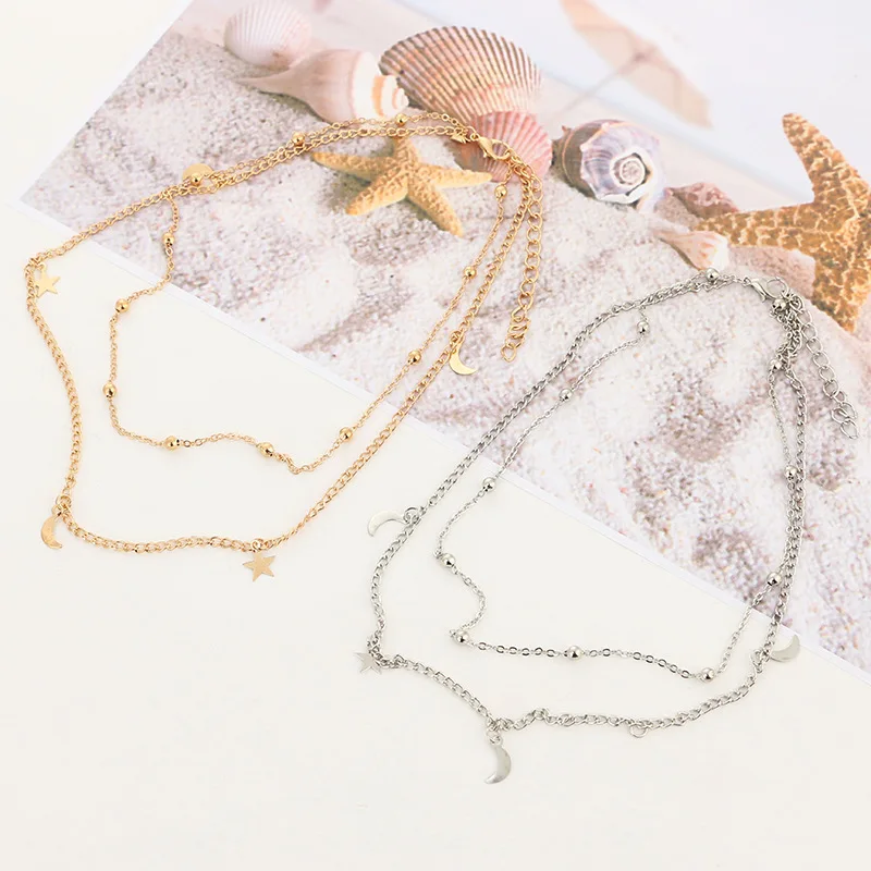 

Vintage Layered Necklace Moon Star Multilayer Pendant Necklace