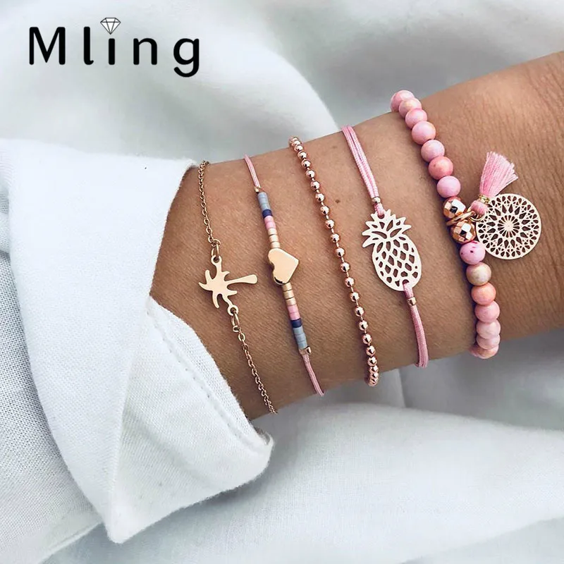 Mling 5 шт./компл. браслеты в богемном стиле набор для женщин цветок кокосовое дерево