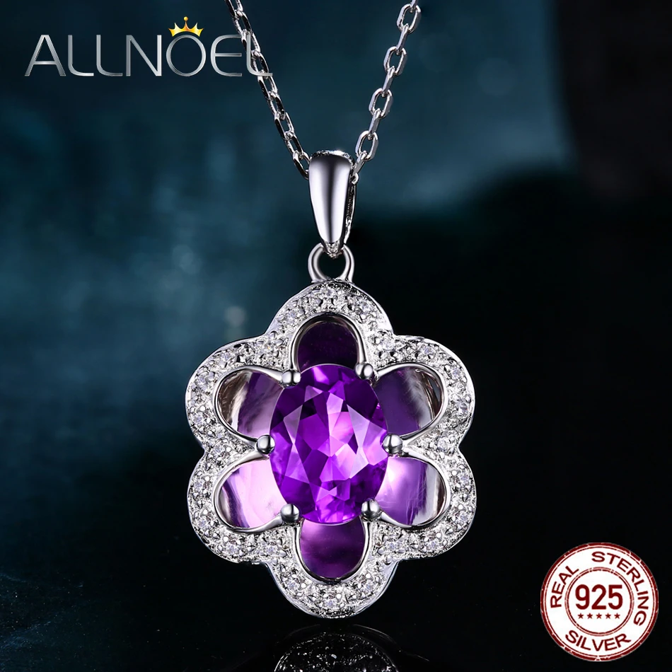 ALLNOEL 925 хит продаж серебряная аметистовая Подвеска для колье женщин хорошее