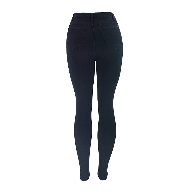 

2020 New Arrivals Woman High Waist Ladies Jeans Ripped Hole Black Solid Loose Pants High Street Denim Skinny Stright Pants